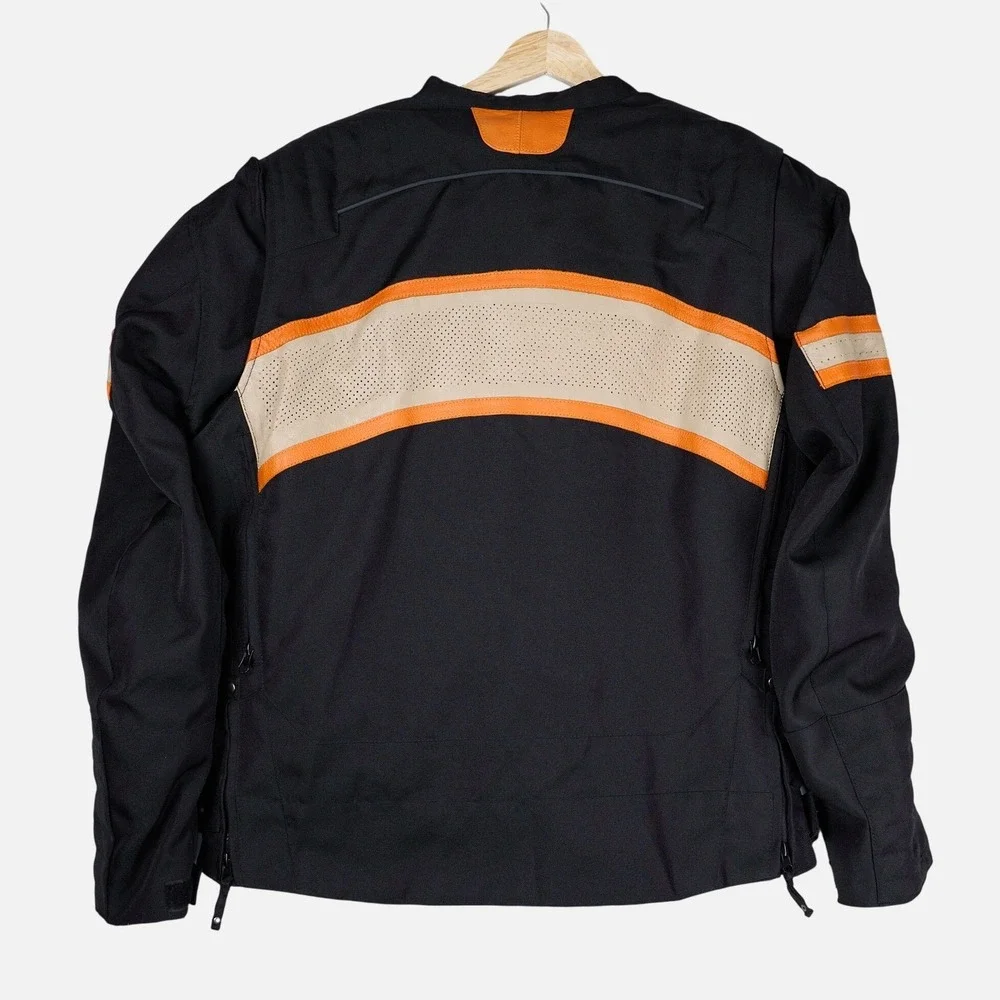 Speed and Strength Motorcycle Jacket Mens Black Orange Leather Trim Large L